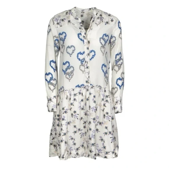 Sandro Paris Silk Heart Floral Print Drop Waist Shirt Dress Size 36 US 4 Luxury - Picture 4 of 9